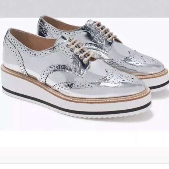 zara silver platform brogues